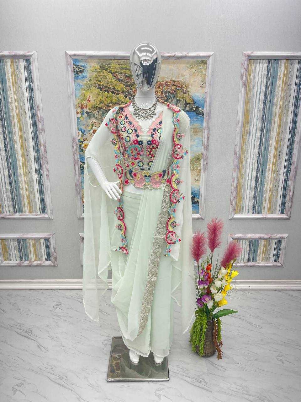 YNF FAUX GEORGETTE KESH141 1036 SUITS & DRESSES WHOLESALE INDO WESTERN EMBROIDERY PALAZZO GEORGETTE LADIES PARTY WEAR SUITS MANUFACTURER 