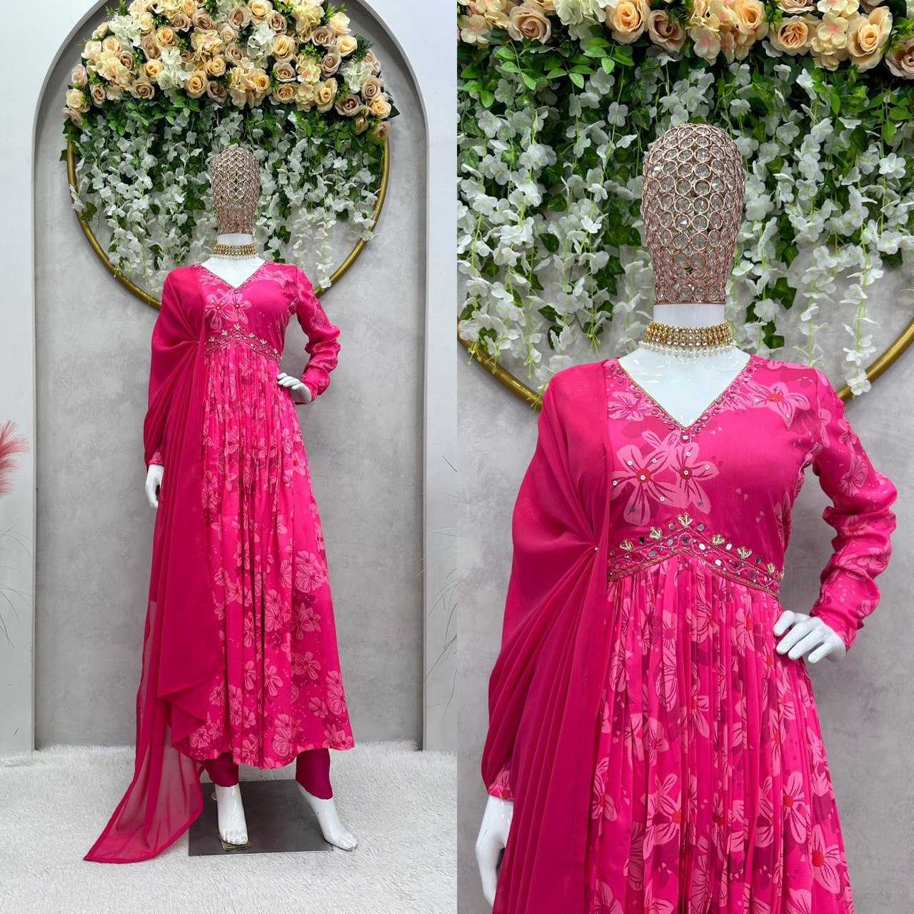 YNF MUSLIN RIN133 1390 SUITS & DRESSES WHOLESALE ALIA CUT PRINTED GEORGETTE ANARKALI PARTY WEAR SUITS MANUFACTURER