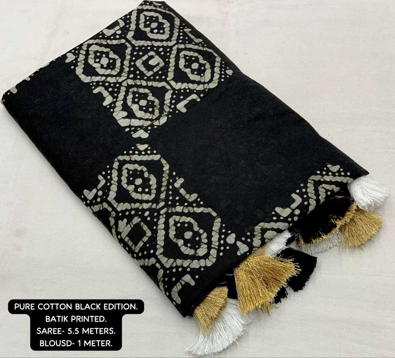 YNF PURE COTTON KESH118 BLACK BATIK SAREES WHOLESALE PRINTED COTTON LINEN BATIK ZARI BORDER SAREES MANUFACTURER