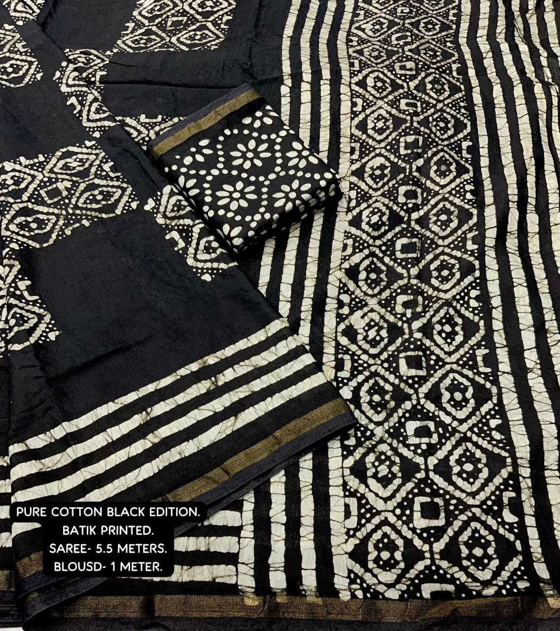 YNF PURE COTTON KESH118 BLACK BATIK SAREES WHOLESALE PRINTED COTTON LINEN BATIK ZARI BORDER SAREES MANUFACTURER