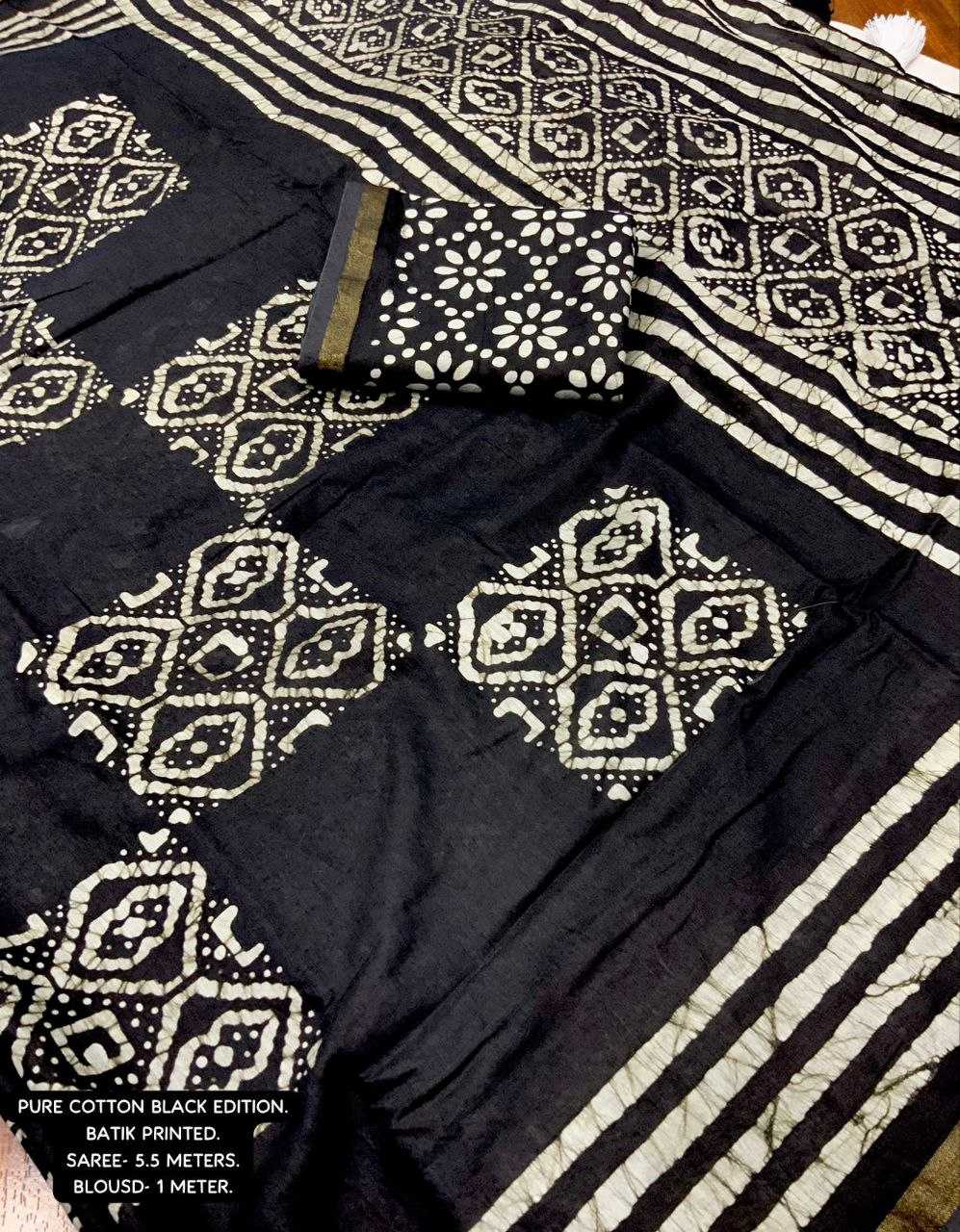 YNF PURE COTTON KESH118 BLACK BATIK SAREES WHOLESALE PRINTED COTTON LINEN BATIK ZARI BORDER SAREES MANUFACTURER