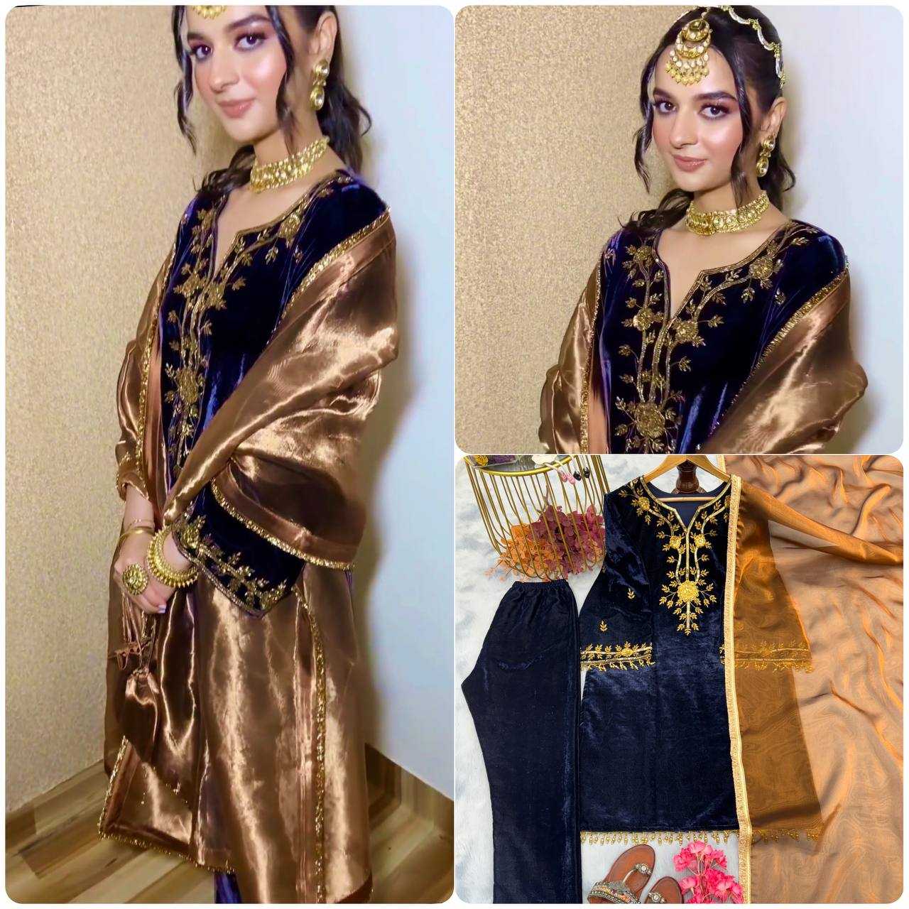 YNF VELVET KESH141 1066 SUITS & DRESSES ISLAMIC CLOTHING WHOLESALE EMBROIDERY PAKISTANI VELVET KASHMIRI LADIES SILK SUITS MANUFACTURER 