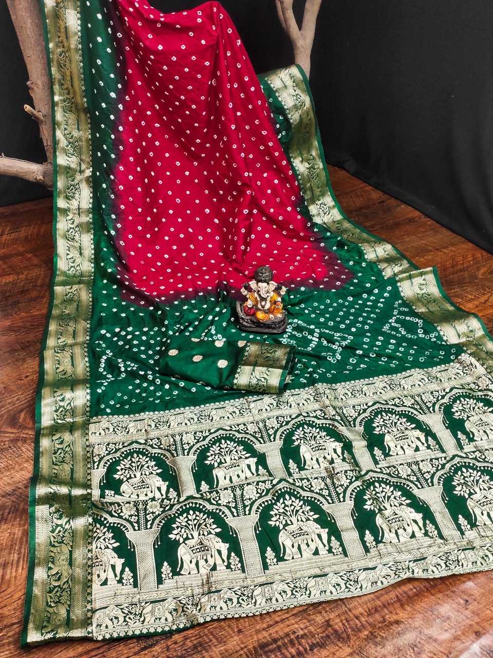 YNF BANDHANI SILK RIN183 VAHINI SAREES WHOLESALE PRINTED BANDHANI BANDHEJ ZARI BORDER SAREES MANUFACTURER