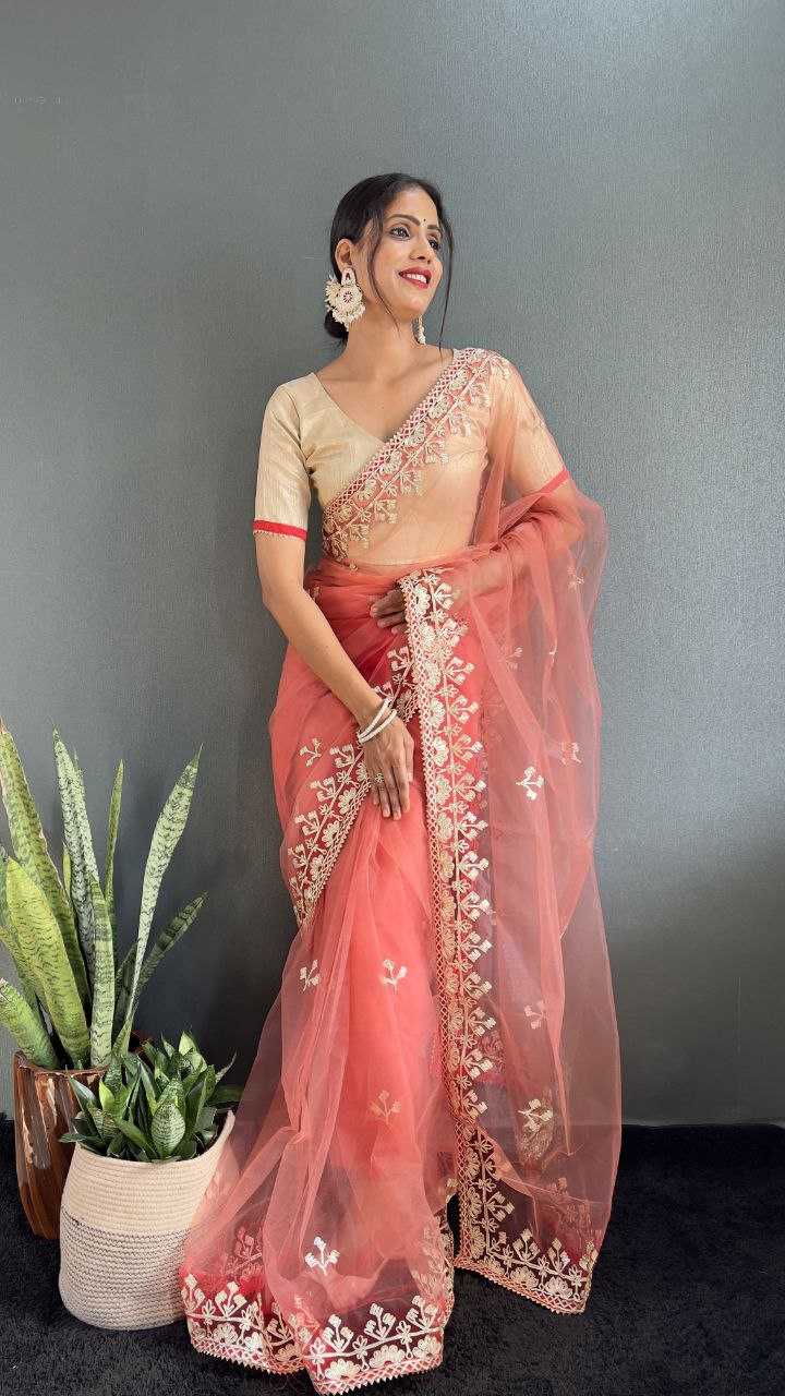 YNF BUTTERFLY NET RIN121 996 SAREES WHOLESALE READY TO WEAR FANCY NET PRE DRAPED LACE BORDER GOTA WORK SAREES MANUFACTURER