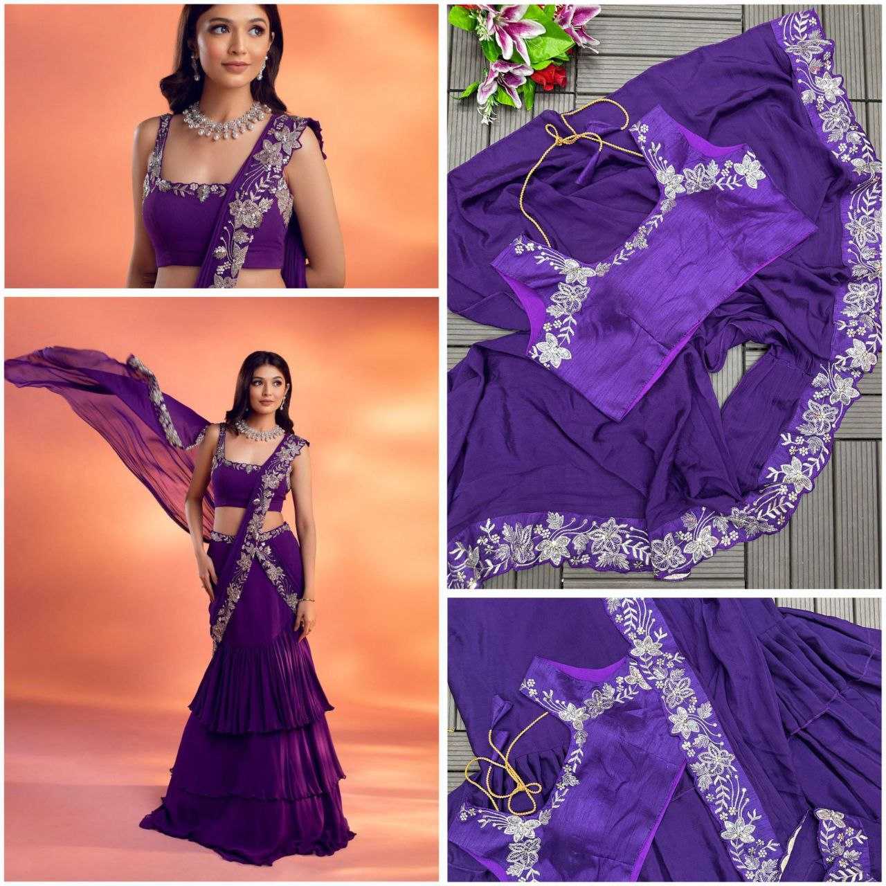 YNF CHINON KESH176 113 LEHENGA SAREES WHOLESALE LEHENGA SAREES FANCY EMBROIDERED RUFFLE PURPLE LEHENGAS MANUFACTURER