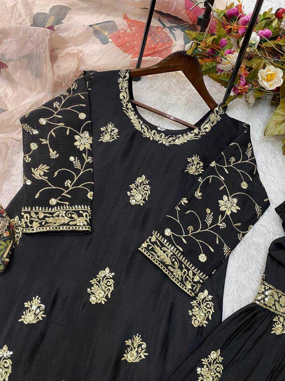 YNF CHINON RIN141 1887 SUITS & DRESSES WHOLESALE SHARARA SALWAR EMBROIDERY PARTY WEAR ZARI WORK SILK BLACK SALWAR SUITS MANUFACTURER