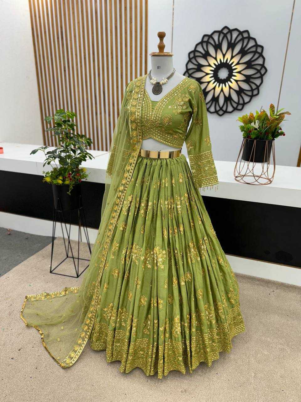 YNF CHINON SILK KESH125 3067 LEHENGAS WHOLESALE EMBROIDERED SILK WEDDING LEHENEGAS MANUFACTURER