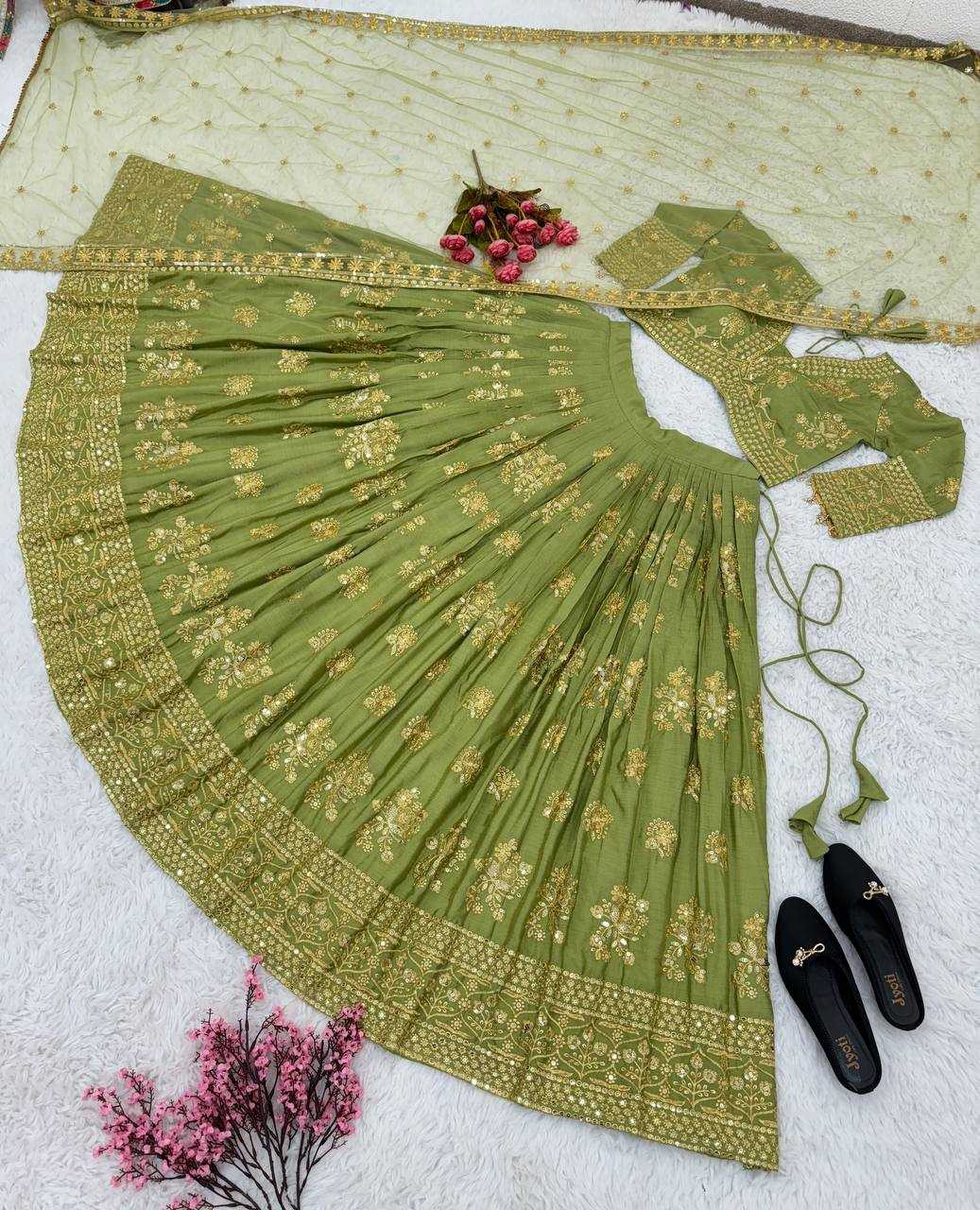 YNF CHINON SILK KESH125 3067 LEHENGAS WHOLESALE EMBROIDERED SILK WEDDING LEHENEGAS MANUFACTURER