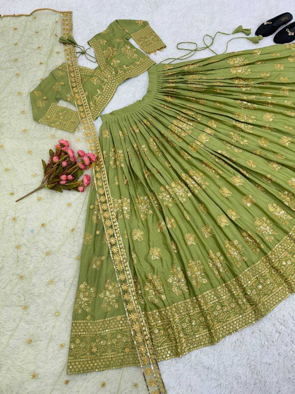 YNF CHINON SILK KESH125 3067 LEHENGAS WHOLESALE EMBROIDERED SILK WEDDING LEHENEGAS MANUFACTURER