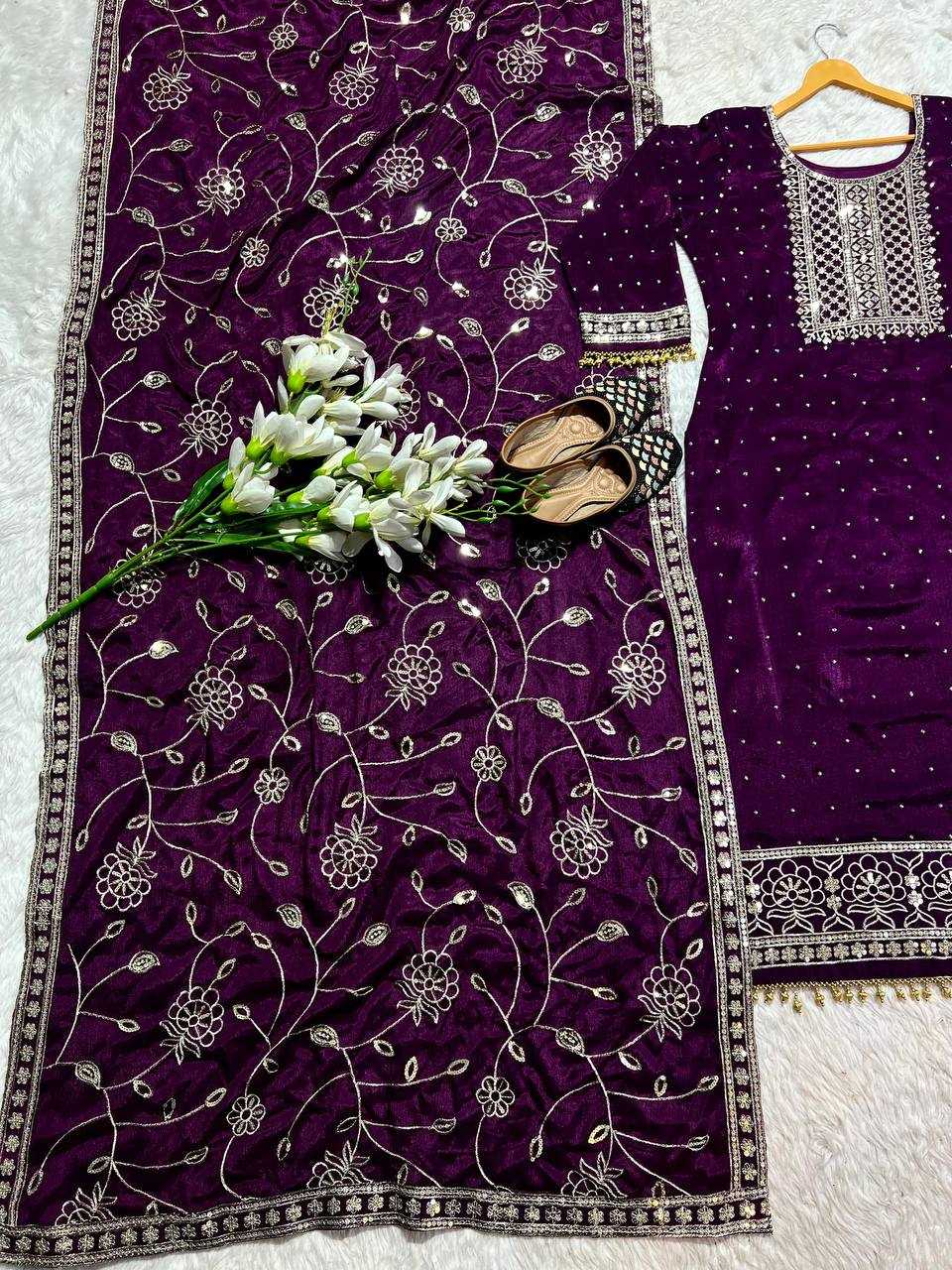 YNF CHINON SILK KESH143 430 SUITS & DRESSES WHOLESALE KASHMIRI EMBROIDERY LADIES SILK LADIES PARTY WEAR SUITS MANUFACTURER