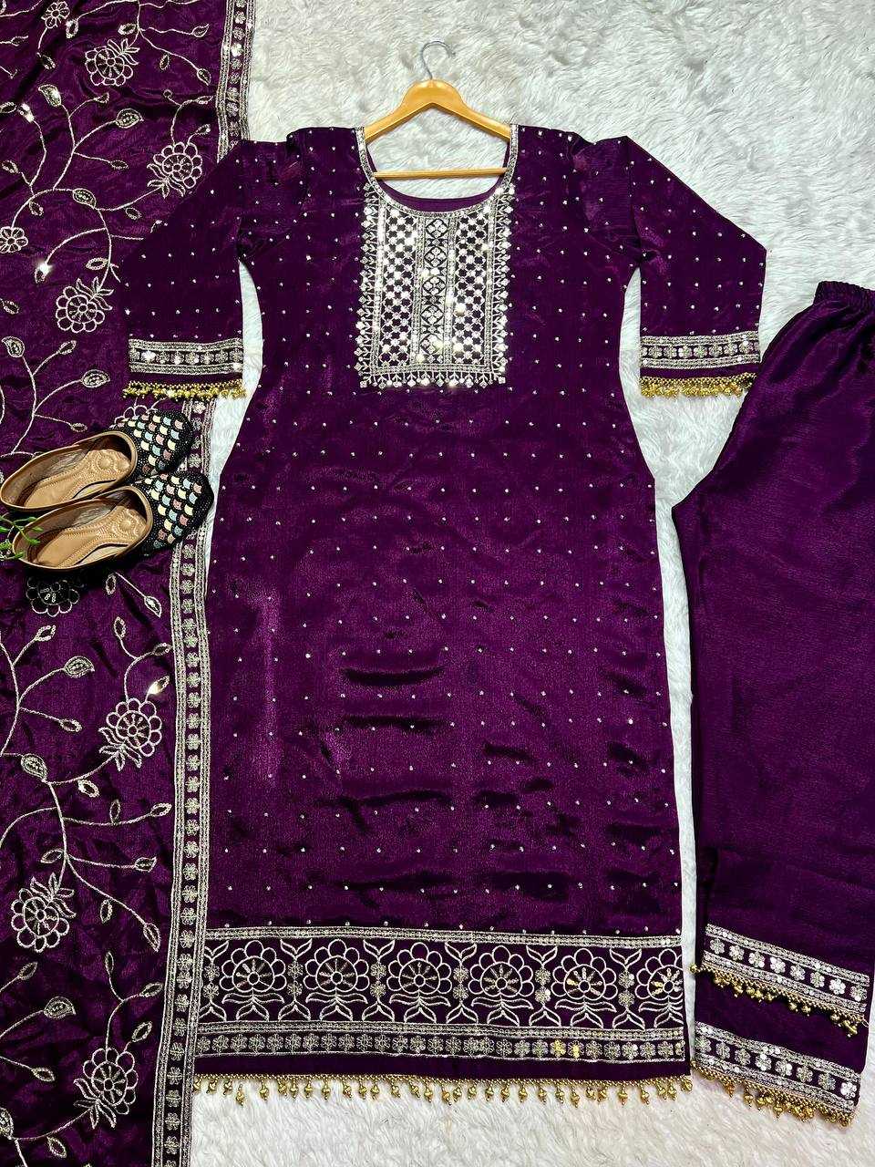 YNF CHINON SILK KESH143 430 SUITS & DRESSES WHOLESALE KASHMIRI EMBROIDERY LADIES SILK LADIES PARTY WEAR SUITS MANUFACTURER