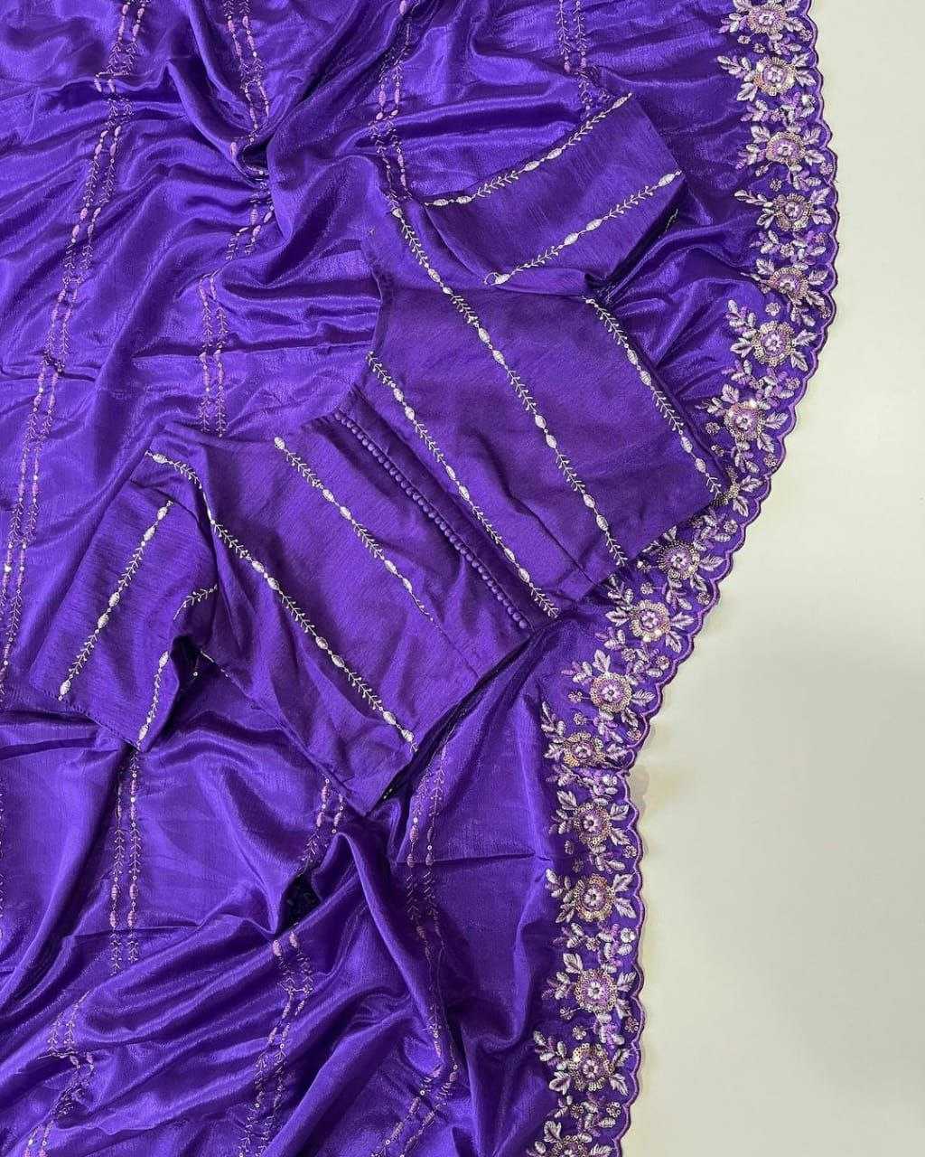 YNF CHINON SILK KESH189 Suhani-10 SAREES WHOLESALE SEQUENCE WORK CUTWORK SILK PURPLE SAREES MANUFACTURER