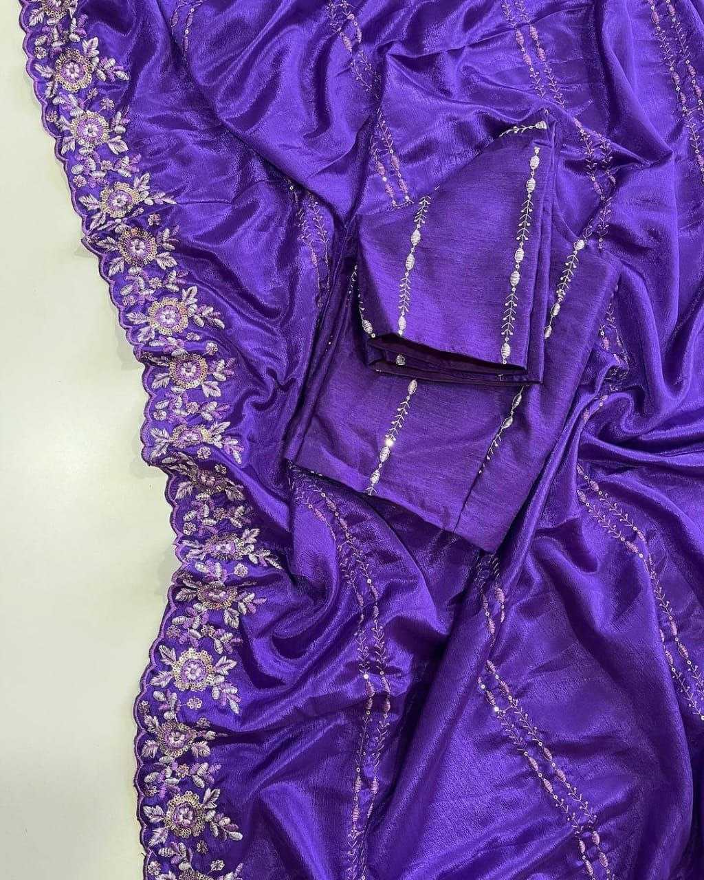 YNF CHINON SILK KESH189 Suhani-10 SAREES WHOLESALE SEQUENCE WORK CUTWORK SILK PURPLE SAREES MANUFACTURER