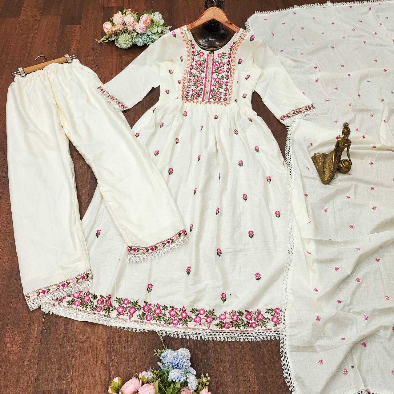 YNF COTTON KESH211 LDY11 GOWNS WHOLESALE FANCY EMBROIDERY ANARKALI LONG GOWNS WITH DUPATTA LIGHTWEIGHT WHITE GOWNS MANUFACTURER