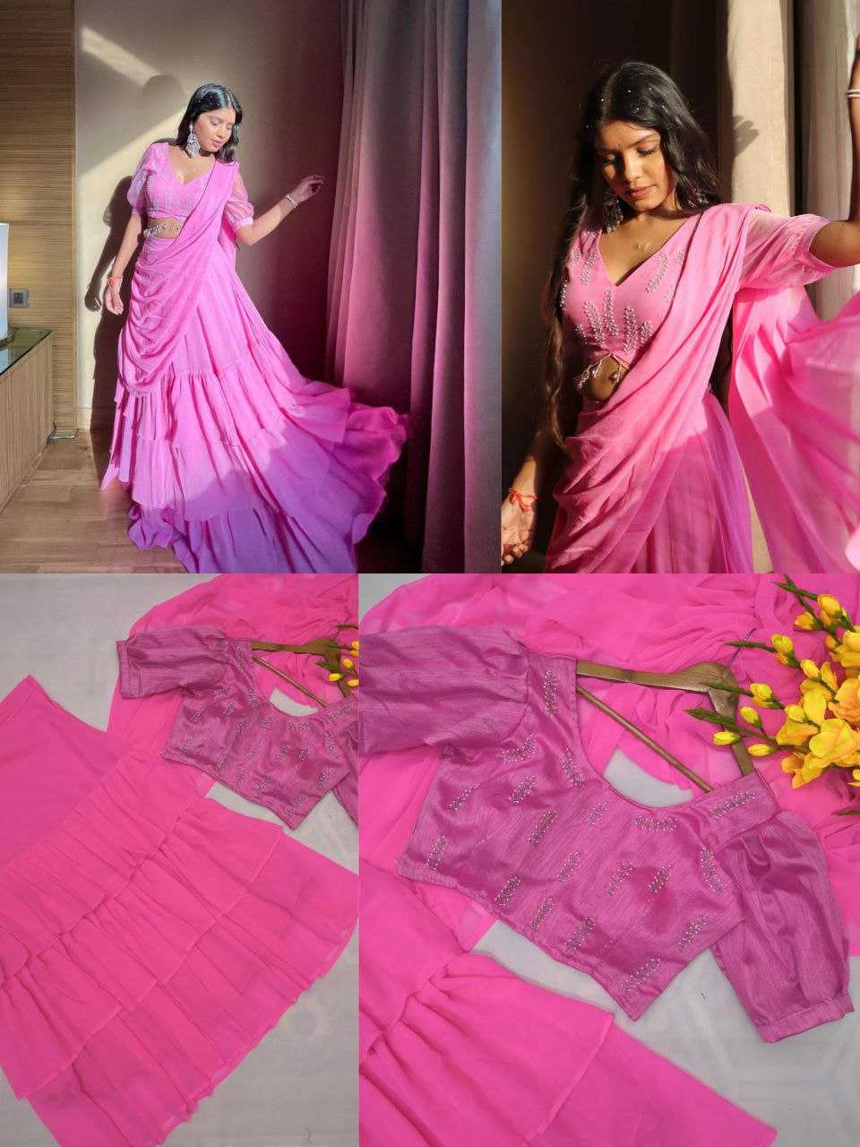 YNF FAUX GEORGETTE KESH188 9178 LEHENGA SAREES WHOLESALE LEHENGA SAREES GEORGETTE LEHENGA WITH DUPATTA SIMPLE RUFFLE LEHENGA WITH BLOUSE PINK LEHENGA MANUFACTURER