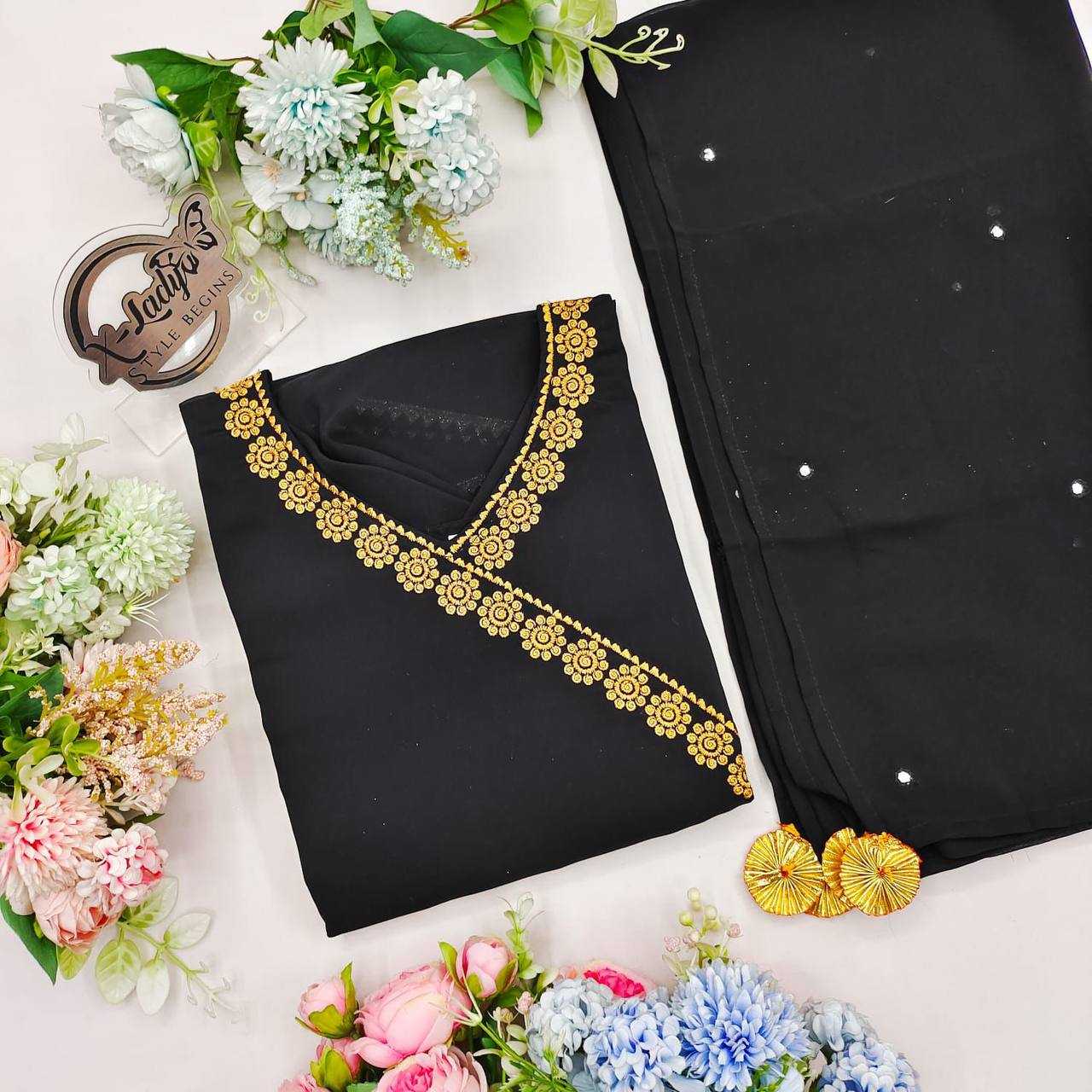 YNF FAUX GEORGETTE KESH211 LDY08 GOWNS WHOLESALE EMBROIDERED ANARKALI LONG GEORGETTE GOWNS WITH DUPATTA BLACK GOWNS  MANUFACTURER