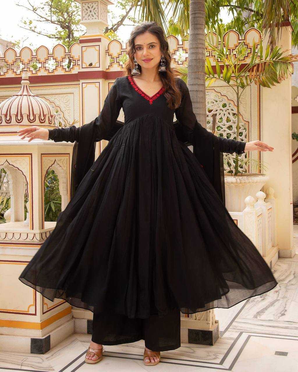 YNF FAUX GEORGETTE KESH211 LDY76 GOWNS WHOLESALE EMBROIDERY ANARKALI LONG GEORGETTE GOWNS WITH DUPATTA BLACK GOWNS MANUFACTURER