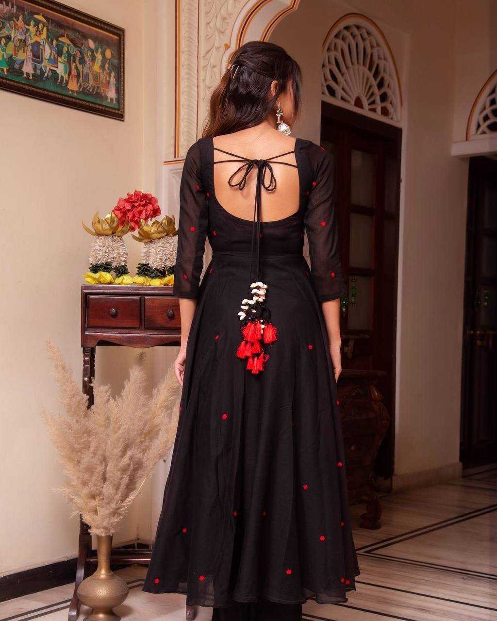 YNF FAUX GEORGETTE KESH211 LDY76 GOWNS WHOLESALE EMBROIDERY ANARKALI LONG GEORGETTE GOWNS WITH DUPATTA BLACK GOWNS MANUFACTURER