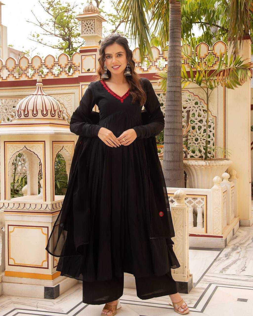 YNF FAUX GEORGETTE KESH211 LDY76 GOWNS WHOLESALE EMBROIDERY ANARKALI LONG GEORGETTE GOWNS WITH DUPATTA BLACK GOWNS MANUFACTURER