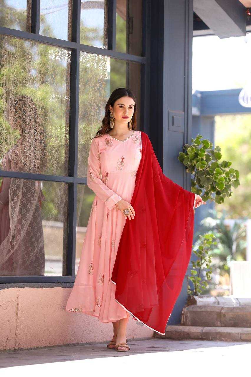 YNF GEORGETTE GRO 8009  GOWNS WHOLESALE EMBROIDERY ANARKALI LONG GEORGETTE PINK GOWNS MANUFACTURER