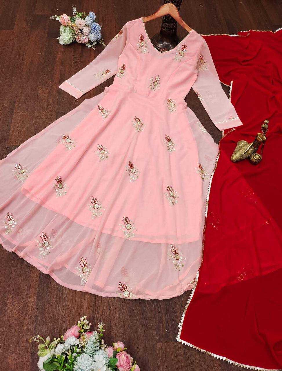 YNF GEORGETTE GRO 8009  GOWNS WHOLESALE EMBROIDERY ANARKALI LONG GEORGETTE PINK GOWNS MANUFACTURER