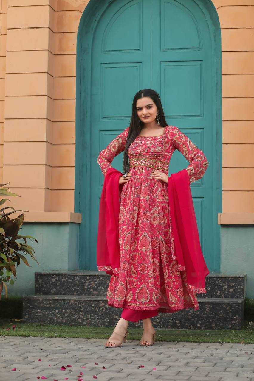 YNF GEORGETTE KESH211 LDY26 GOWNS WHOLESALE PRINTED EMBROIDERY ANARKALI LONG GEORGETTE PINK GOWNS MANUFACTURER