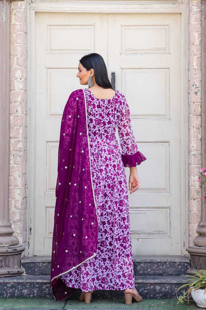 YNF GEORGETTE KESH211 LDY28 GOWNS WHOLESALE PRINTED EMBROIDERY ANARKALI LONG PURPLE GOWNS MANUFACTURER