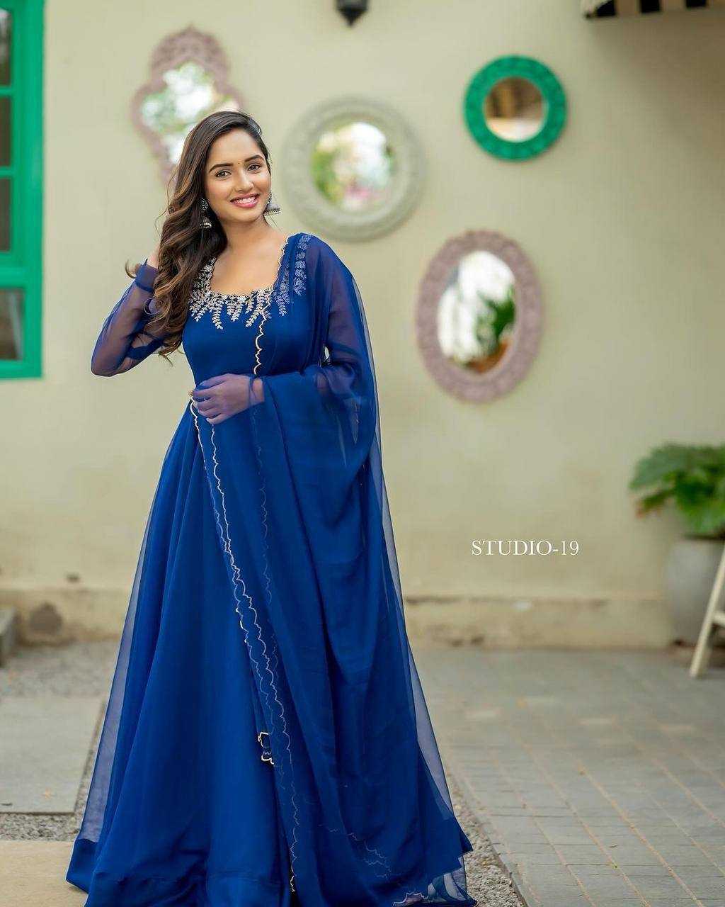 YNF GEORGETTE KESH211 LDY33 GOWNS WHOLESALE EMBROIDERY ANARKALI PARTY LONG GOWNS WITH DUPATTA BLUE GOWNS MANUFACTURER