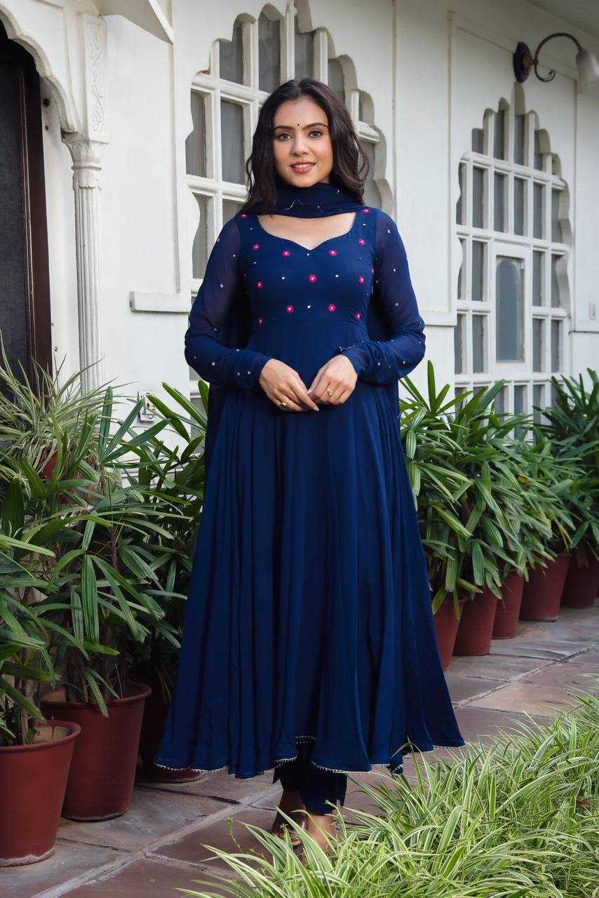 YNF GEORGETTE KESH211 LDY38 GOWNS WHOLESALE EMBROIDERED ANARKALI LONG GEORGETTE BLUSE GOWNS MANUFACTURER