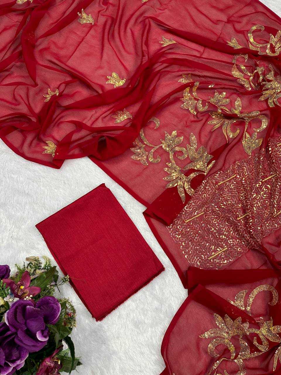 YNF GEORGETTE RIN181 484 SAREES WHOLESALE PARTY WEAR GEORGETTE EMBROIDERED RED TEEJ KARWA CHAUTH SAREES MANUFACTURER