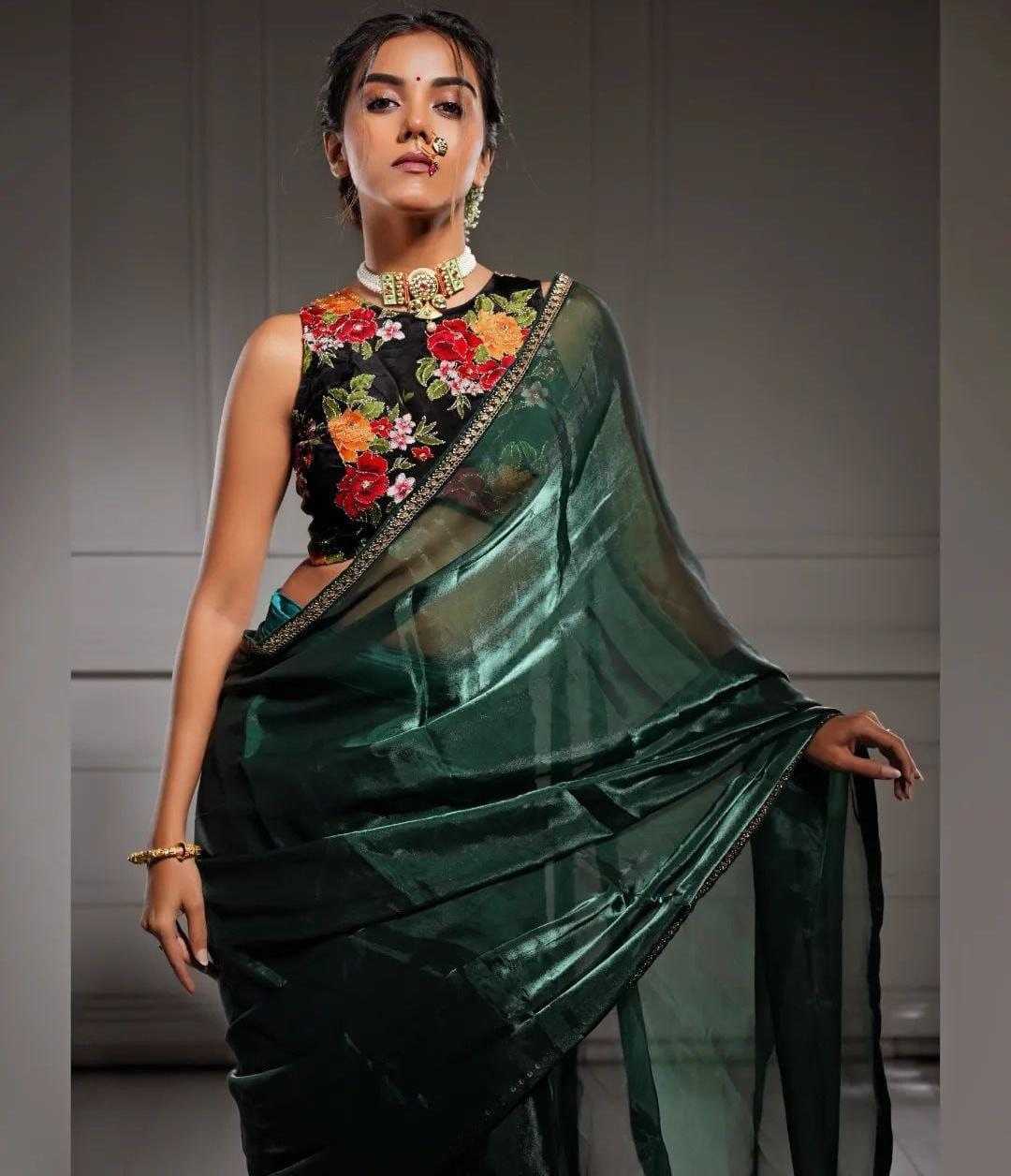 YNF JIMMY CHOO KESH189 Aarju SAREES WHOLESALE JIMMY CHOO FANCY SEQUENCE LACE BORDER GREEN SAREES MANUFACTURER