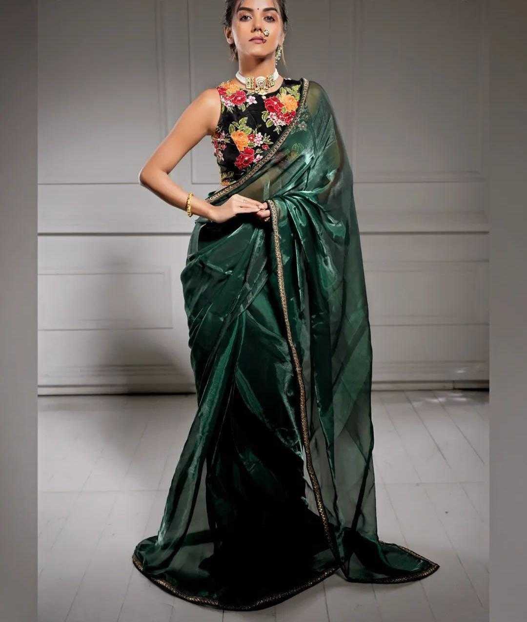 YNF JIMMY CHOO KESH189 Aarju SAREES WHOLESALE JIMMY CHOO FANCY SEQUENCE LACE BORDER GREEN SAREES MANUFACTURER