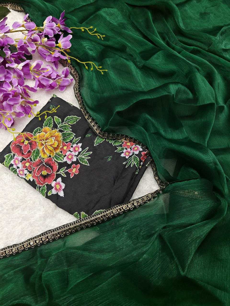 YNF JIMMY CHOO KESH189 Aarju SAREES WHOLESALE JIMMY CHOO FANCY SEQUENCE LACE BORDER GREEN SAREES MANUFACTURER