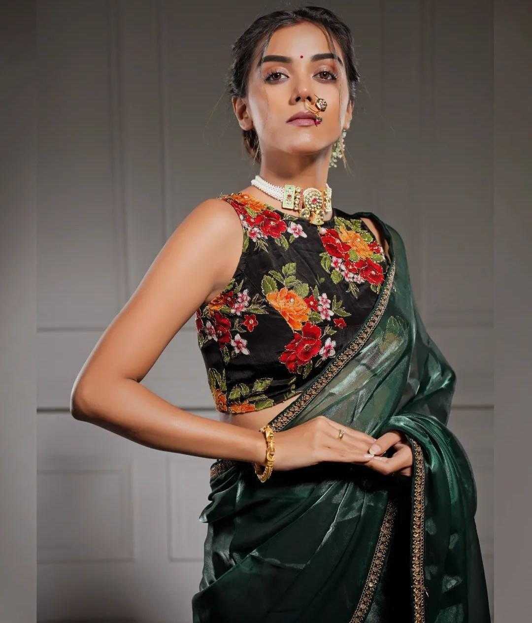 YNF JIMMY CHOO KESH189 Aarju SAREES WHOLESALE JIMMY CHOO FANCY SEQUENCE LACE BORDER GREEN SAREES MANUFACTURER