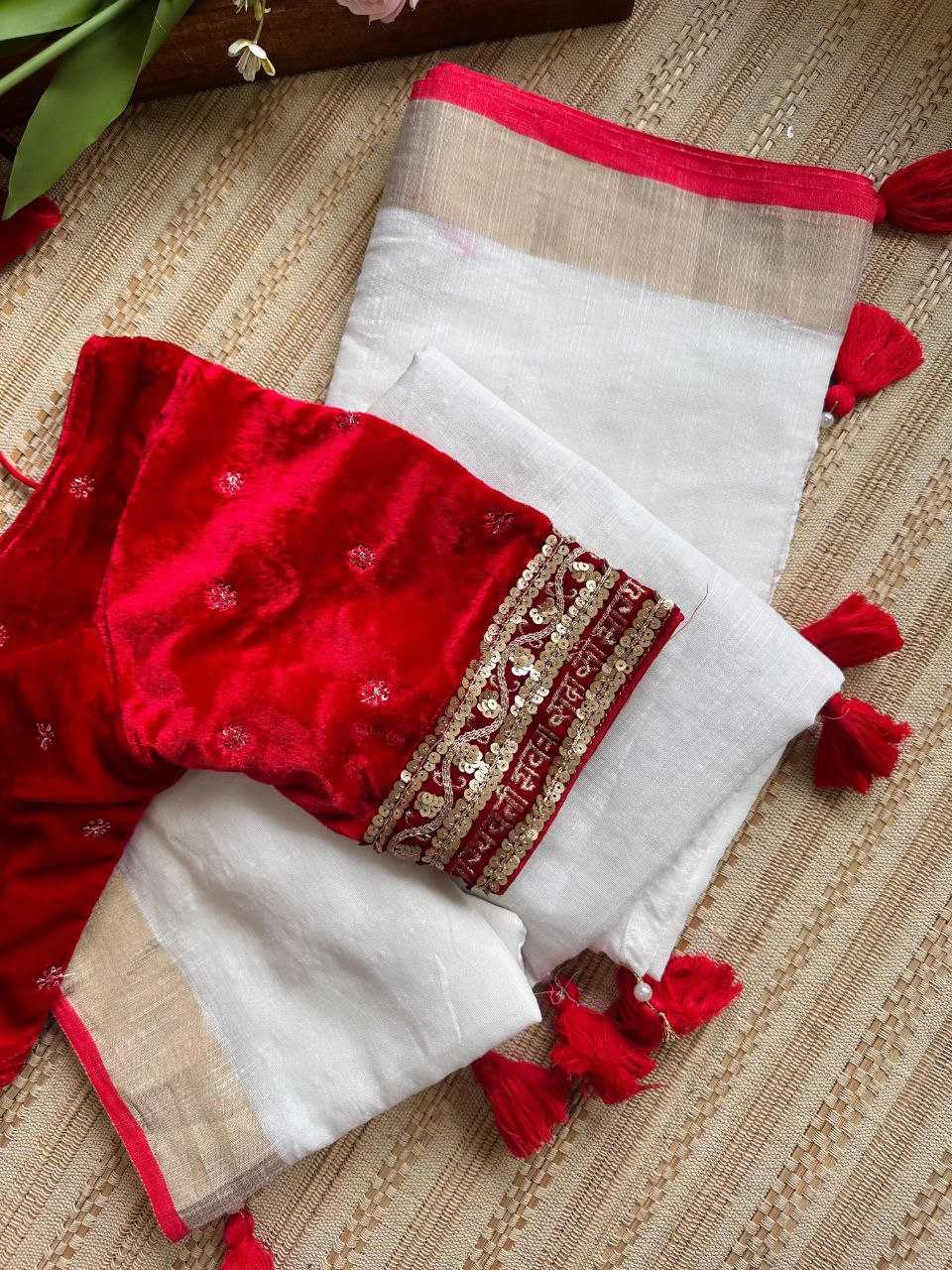 YNF KHADI COTTON KESH201 durga special-2 SAREES WHOLESALE COTTON LINEN PLAIN LACE BORDER WHITE DURGA POOJA SAREES MANUFACTURER