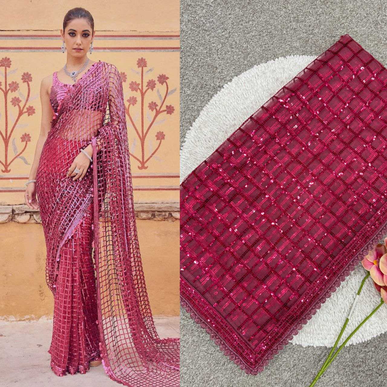 YNF NET KESH130 3436 SAREES WHOLESALE NET PARTY WEAR EMBROIDERED SEQUINS WORK FANCY SAREES MANUFACTURER