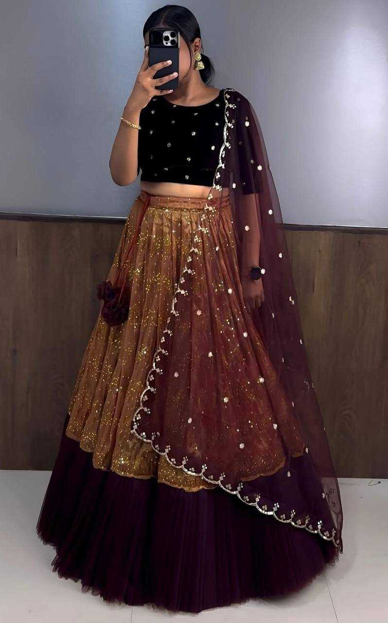 YNF NET KESH163 12 LEHENGAS WHOLESALE  NET FANCY EMBROIDERED LEHENGAS MANUFACTURER