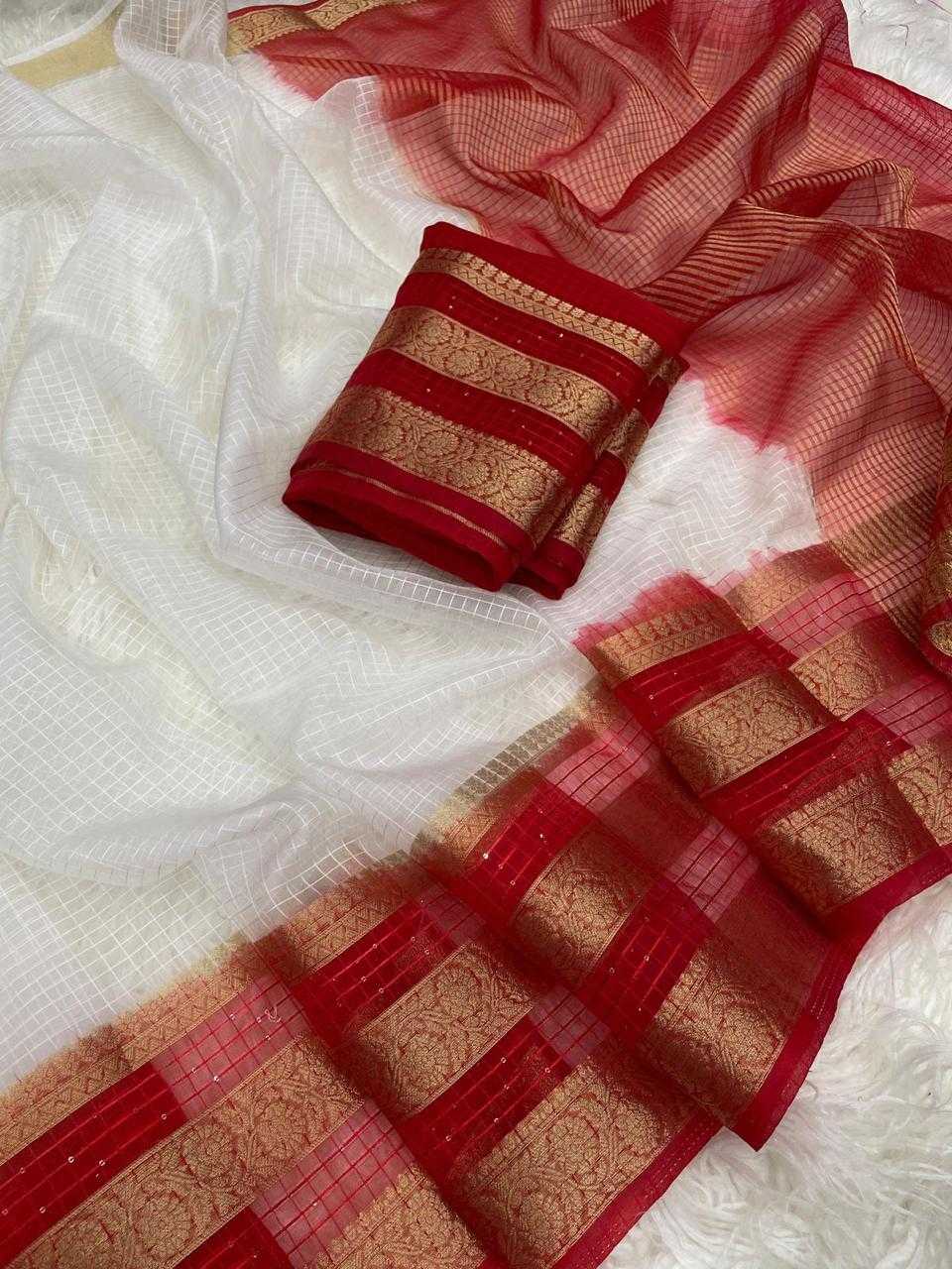 YNF ORGANZA KESH117 RWC26 SAREES WHOLESALE ORGANZA WHITE BATIK PRINTED DURGA POOJA SAREES MANUFACTURER