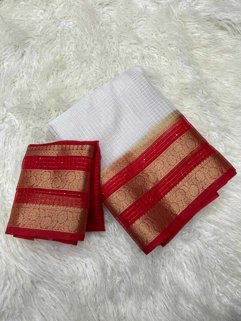 YNF ORGANZA KESH117 RWC26 SAREES WHOLESALE ORGANZA WHITE BATIK PRINTED DURGA POOJA SAREES MANUFACTURER