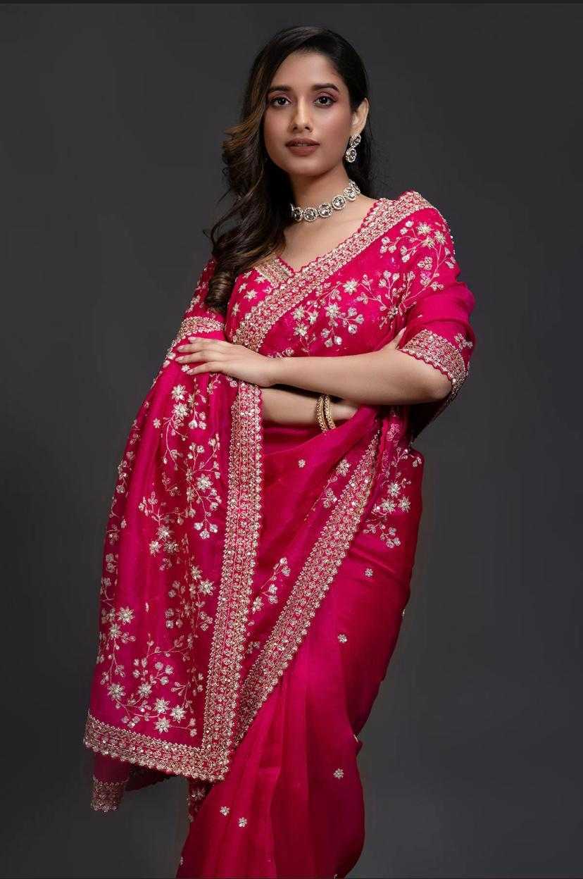 YNF ORGANZA RIN164 RRS92 SAREES WHOLESALE ORGANZA SEQUENCE FESTIVE ZARI PINK SAREES MANUFACTURER