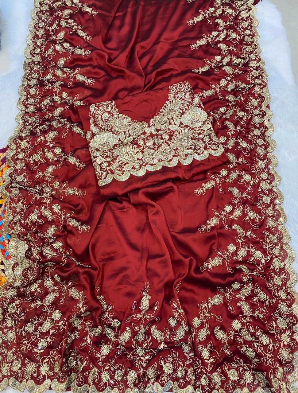 YNF SILK RIN164  RRS69 SAREES WHOLESALE SEQUENCE EMBROIDERED CUTWORK ZARI BORDER RED WEDDING TEEJ KARWA CHAUTH SAREES MANUFACTURER