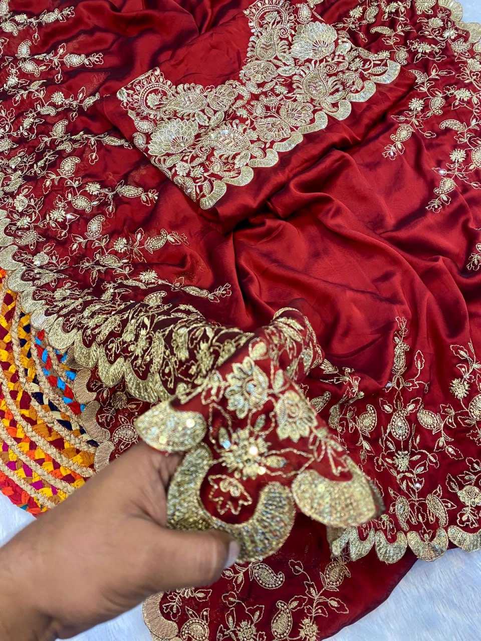 YNF SILK RIN164 RRS80 SAREES WHOLESALE SEQUENCE EMBROIDERED CUTWORK ZARI BORDER TEEJ KARWA CHAUTH SAREES MANUFACTURER