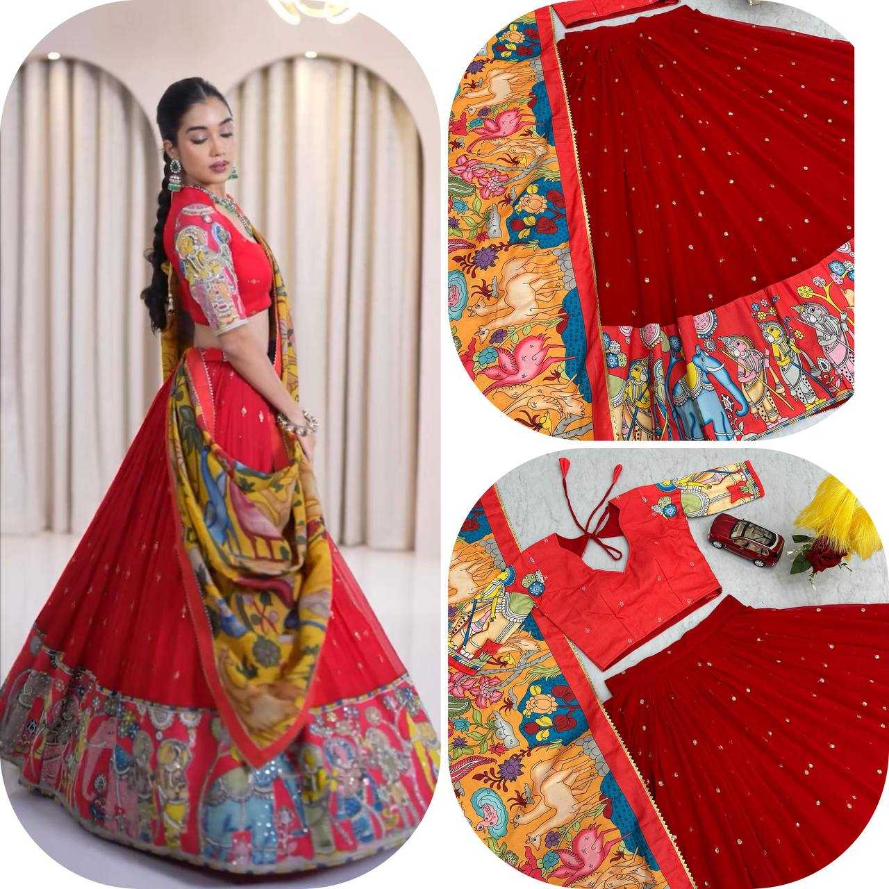 YNF CHENT CREP KESH119 455 LEHENGAS WHOLESALE KALAMKARI PRINTED LEHENGA WITH BLOUSE LEHENGA WITH DUPATTA MANUFACTURER