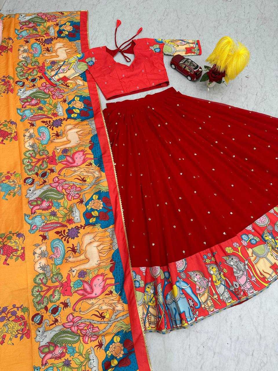 YNF CHENT CREP KESH119 455 LEHENGAS WHOLESALE KALAMKARI PRINTED LEHENGA WITH BLOUSE LEHENGA WITH DUPATTA MANUFACTURER