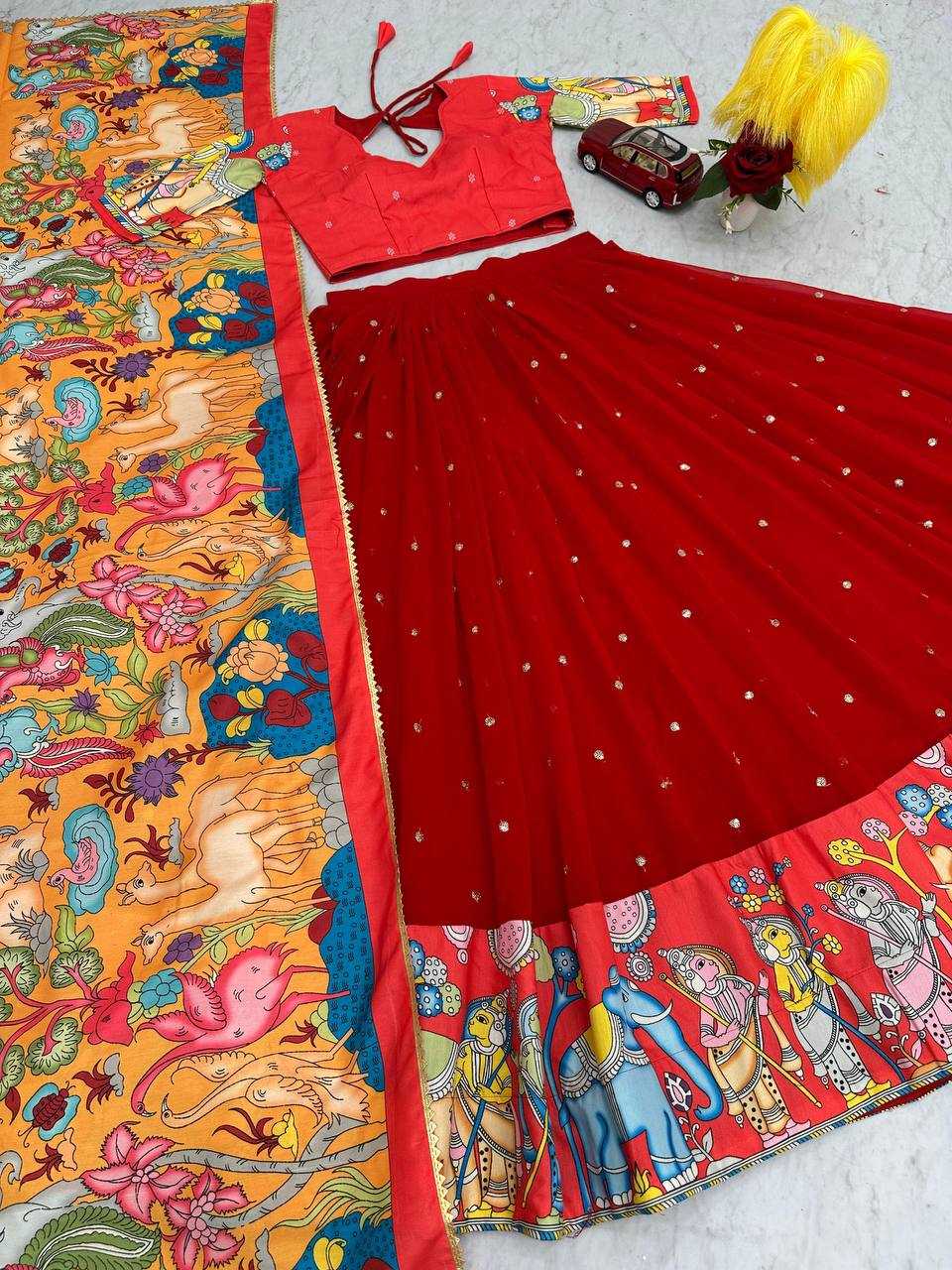 YNF CHENT CREP KESH119 455 LEHENGAS WHOLESALE KALAMKARI PRINTED LEHENGA WITH BLOUSE LEHENGA WITH DUPATTA MANUFACTURER