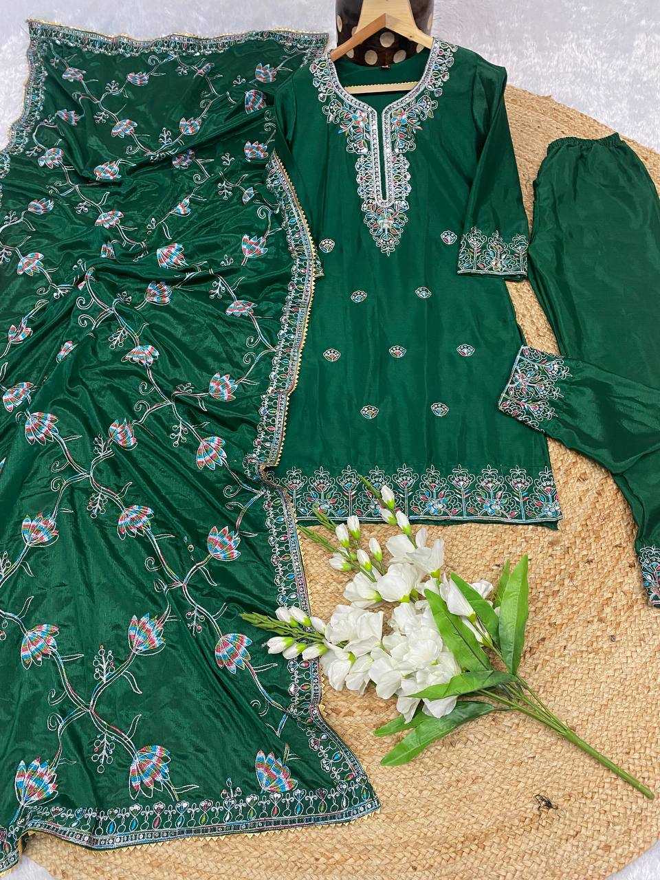 YNF CHINON KESH164 G71 SUITS & DRESSES WHOLESALE EMBROIDRY LONG KURTI GREEN SALWAR SUITS LADIES SILK MANUFACTURE - Deevit International