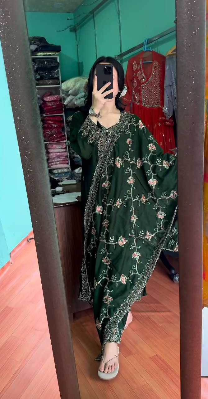 YNF CHINON KESH164 G71 SUITS & DRESSES WHOLESALE EMBROIDRY LONG KURTI GREEN SALWAR SUITS LADIES SILK MANUFACTURE - Deevit International