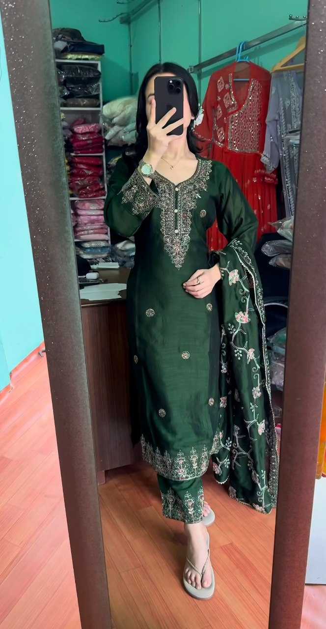 YNF CHINON KESH164 G71 SUITS & DRESSES WHOLESALE EMBROIDRY LONG KURTI GREEN SALWAR SUITS LADIES SILK MANUFACTURE - Deevit International