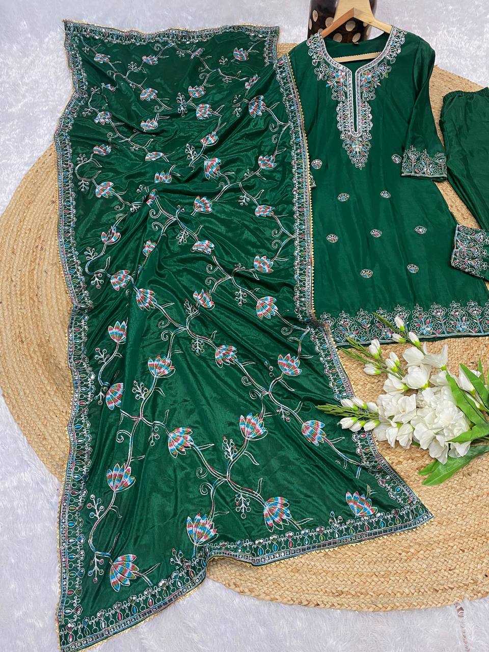 YNF CHINON KESH164 G71 SUITS & DRESSES WHOLESALE EMBROIDRY LONG KURTI GREEN SALWAR SUITS LADIES SILK MANUFACTURE - Deevit International