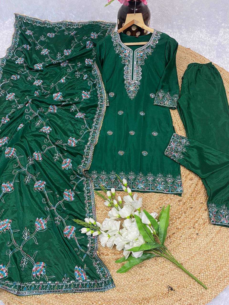 YNF CHINON KESH164 G71 SUITS & DRESSES WHOLESALE EMBROIDRY LONG KURTI GREEN SALWAR SUITS LADIES SILK MANUFACTURE - Deevit International